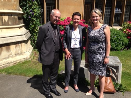 Archbishop of Canterbury Justin Welby, Dr Sara Hanna and Lambeth Council leader, Lambeth Cllr Lib Peck.